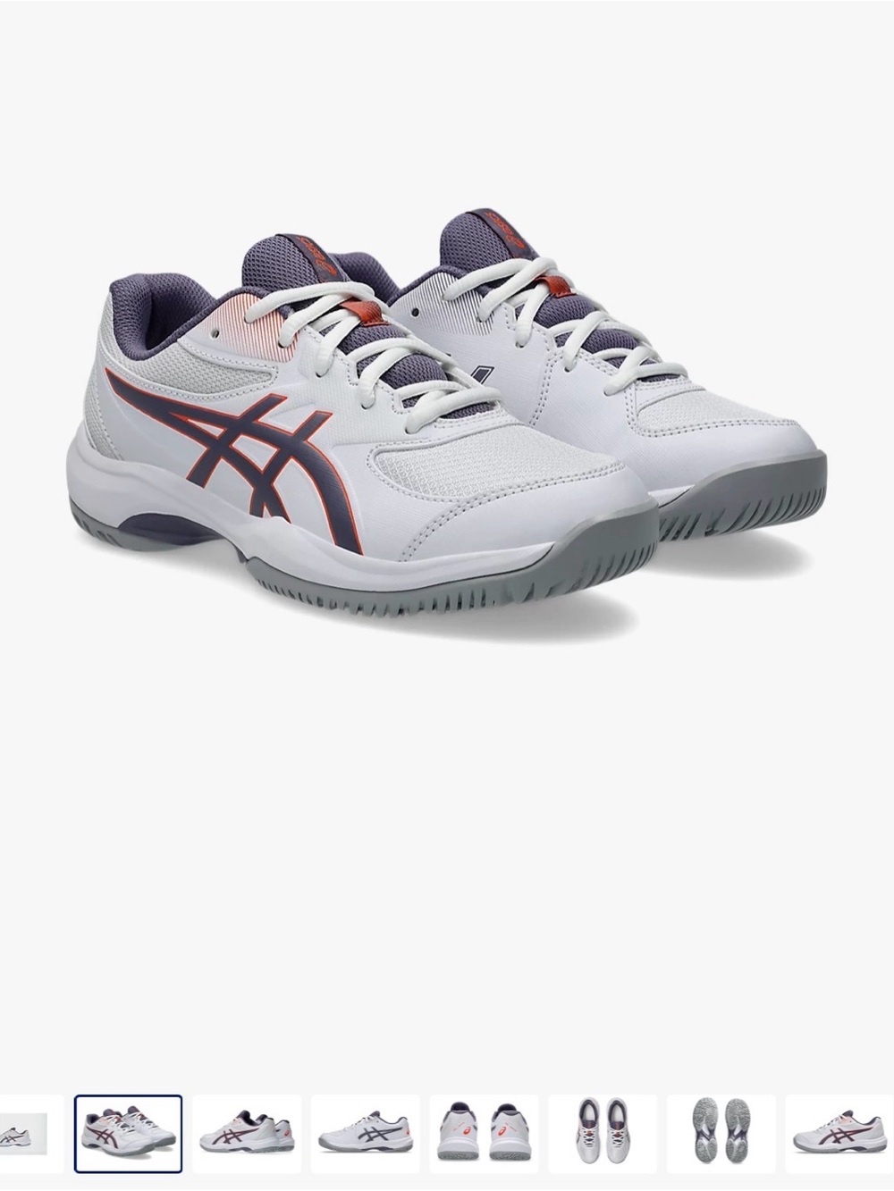 ASICS Gel Game White tennis shoes w/grey and orange Trim size big kid US-6